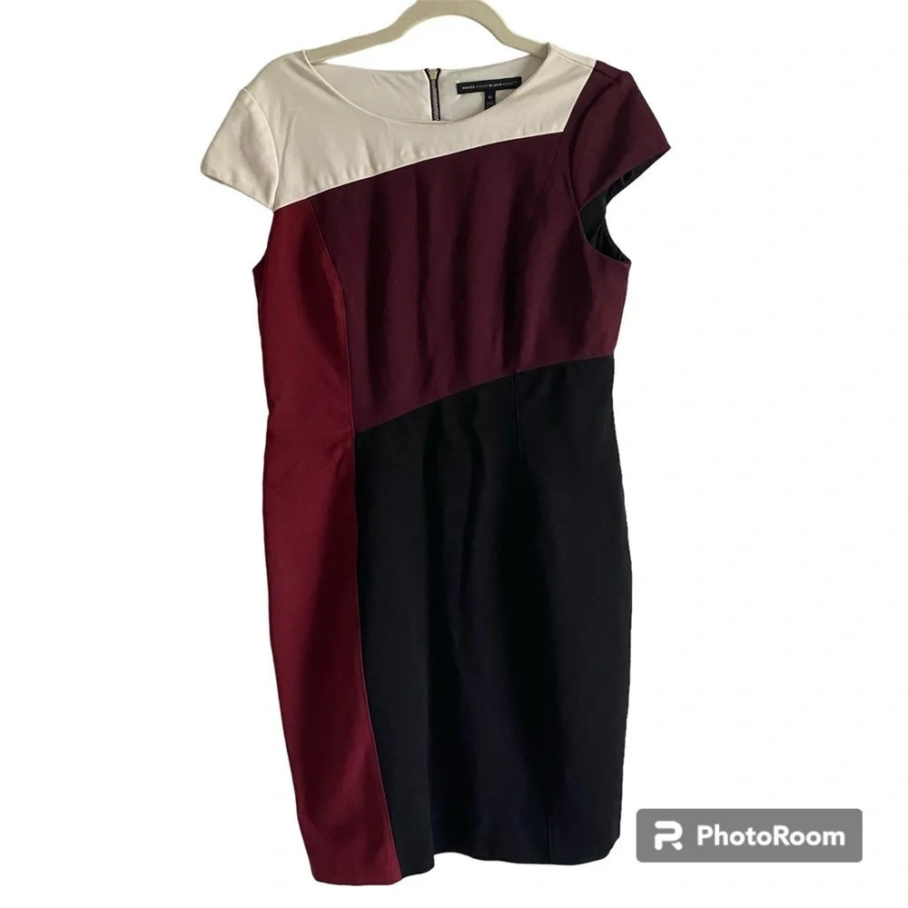 WHITE House Black Market Black and Maroon/Burgundy Scoop Neck Dress Size 12